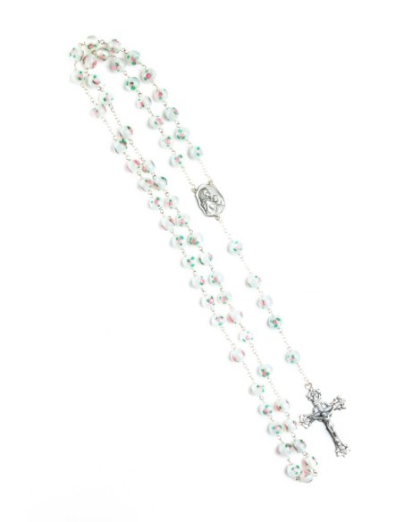 Pale White and rose Murano Glass Rosary Big - Baroque Crucifix  | Vatican Gift Pale White and rose Murano Glass Rosary Big - Baroque Crucifix  | Vatican Gift