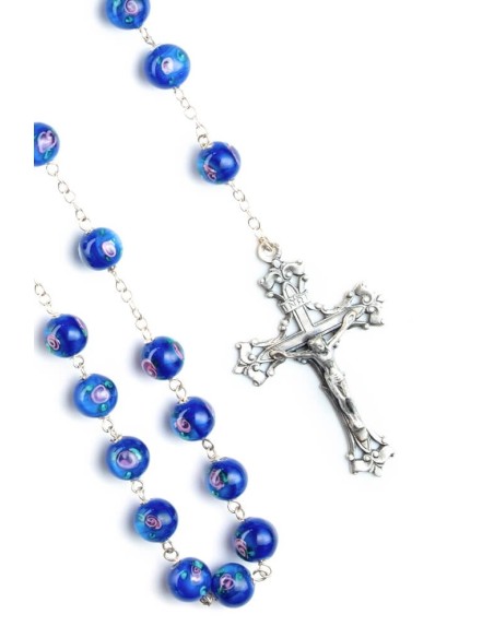 Deep Blue Murano Glass Rosary Big- Baroque Crucifix  | Vatican Gift