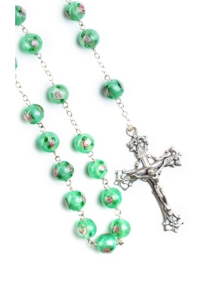Green Murano Glass Rosary Big - Baroque Crucifix  | Vatican Gift