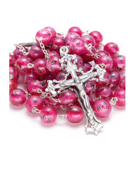 Rose Murano Glass Rosary Big - Baroque Crucifix  | Vatican Gift Rose Murano Glass Rosary Big - Baroque Crucifix  | Vatican Gift