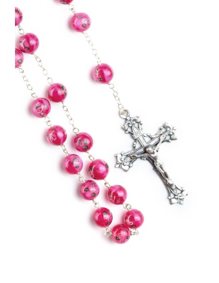 Rose Murano Glass Rosary Big - Baroque Crucifix  | Vatican Gift Rose Murano Glass Rosary Big - Baroque Crucifix  | Vatican Gift