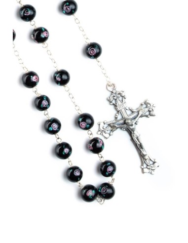 Black Murano Glass Rosary Big - Baroque Crucifix  | Vatican Gift