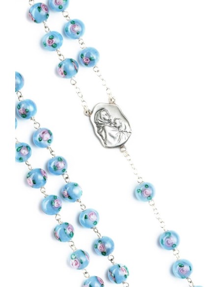 Sky Blue Murano Glass Rosary Big - Baroque Crucifix  | Vatican Gift