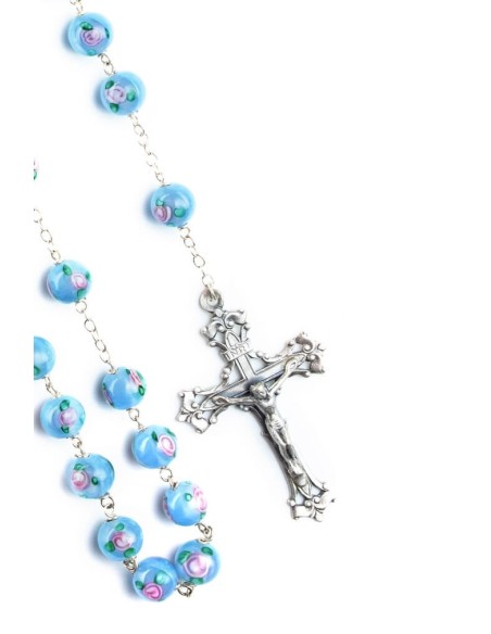 Sky Blue Murano Glass Rosary Big - Baroque Crucifix  | Vatican Gift