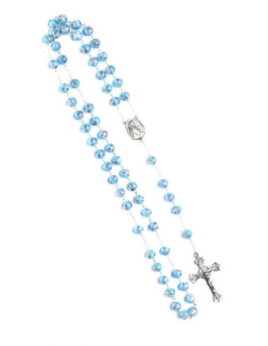 Sky Blue Murano Glass Rosary Big - Baroque Crucifix  | Vatican Gift