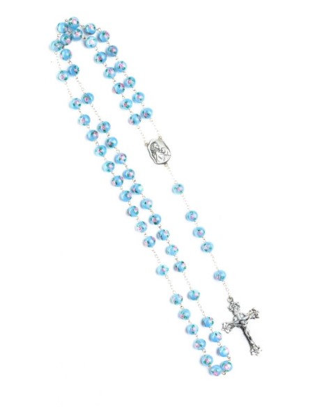 Sky Blue Murano Glass Rosary Big - Baroque Crucifix  | Vatican Gift