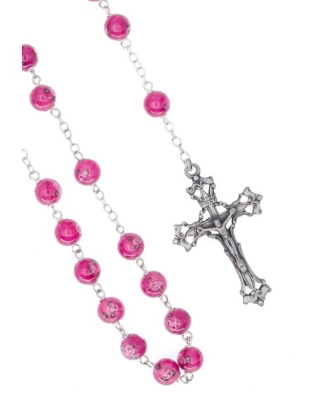 Camelia Rose Murano Glass Rosary - Baroque Crucifix  | Vatican Gift