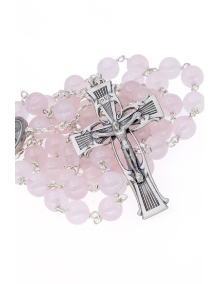Rose Quartz Rosary -  Lyra Silver Sterling Crucifix  | Vatican Gift Rose Quartz Rosary -  Lyra Silver Sterling Crucifix  | Vatican Gift