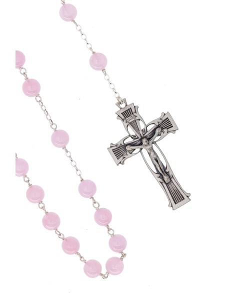 Rose Quartz Rosary -  Lyra Silver Sterling Crucifix  | Vatican Gift Rose Quartz Rosary -  Lyra Silver Sterling Crucifix  | Vatican Gift