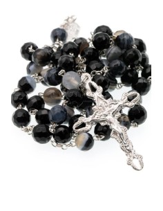 Sterling Silver Black Banded Agate Rosary