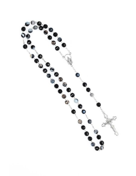 Sterling Silver Black Banded Agate Rosary