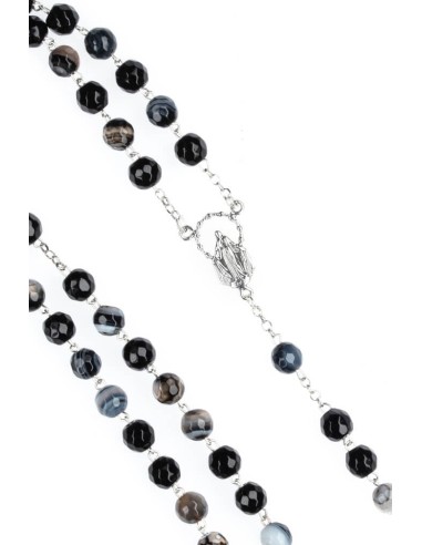 Sterling Silver Black Banded Agate Rosary