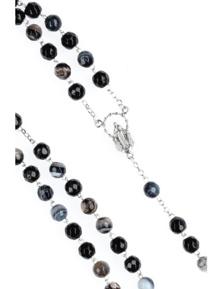 Sterling Silver Black Banded Agate Rosary