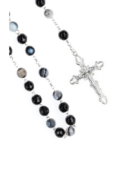 Sterling Silver Black Banded Agate Rosary