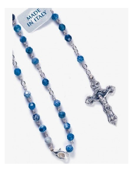 Variegate Sky Blue Agate Rosary Necklace  | Vatican Gift