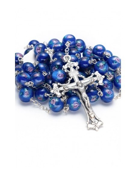 Deep Blue Murano Glass Rosary - Baroque Crucifix  | Vatican Gift