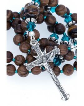 Mahogany wood and Turquoise Crystal Rosary
