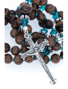 Mahogany wood and Turquoise Crystal Rosary