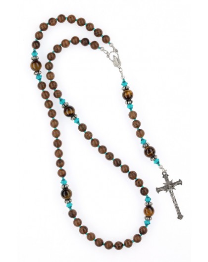Mahogany wood and Turquoise Crystal Rosary