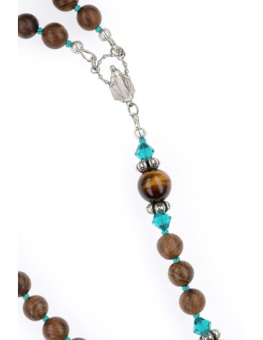 Mahogany wood and Turquoise Crystal Rosary