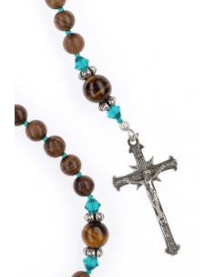 Mahogany wood and Turquoise Crystal Rosary