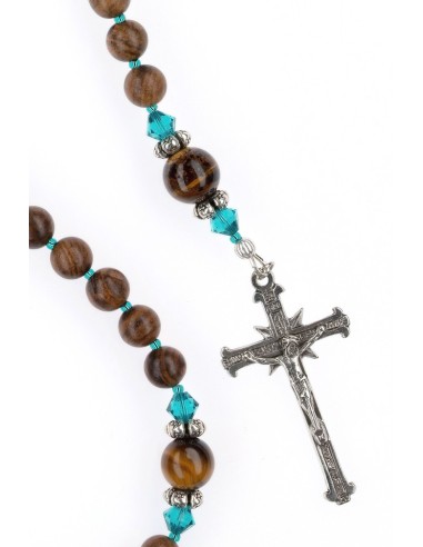 Mahogany wood and Turquoise Crystal Rosary