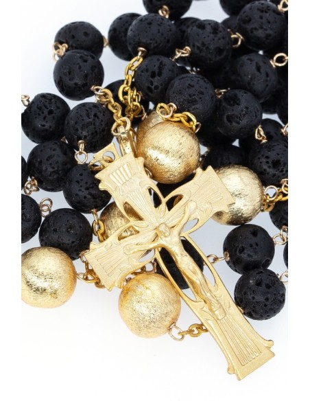 Volcanic Lava Black and Gold Rosary