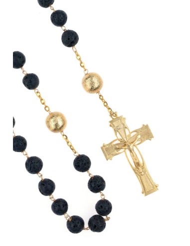 Volcanic Lava Black and Gold Rosary