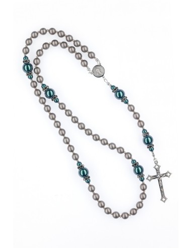 Ash Gray and Metal Green Crystal Rosary