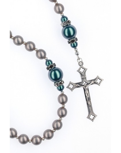 Ash Gray and Metal Green Crystal Rosary