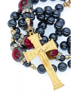 Steel Gray Hematite and Ruby Red Rosary