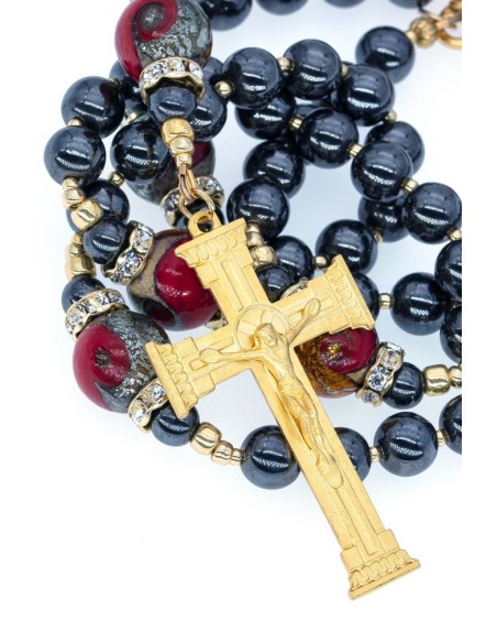 Steel Gray Hematite and Ruby Red Rosary Steel Gray Hematite and Ruby Red Rosary
