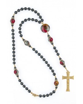 Steel Gray Hematite and Ruby Red Rosary
