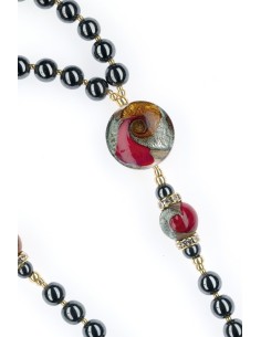 Steel Gray Hematite and Ruby Red Rosary