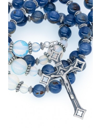 Dark Blue Kyanite and white Opal Rosary
