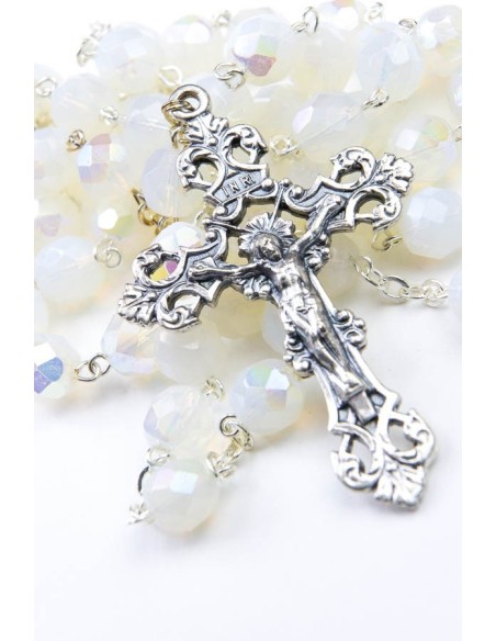 Faceted White Glass Rosary 8mm Faceted White Glass Rosary 8mm