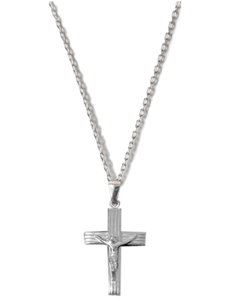 Sterling Silver Stripes Crucifix with chain  | Vatican Gift Sterling Silver Stripes Crucifix with chain  | Vatican Gift