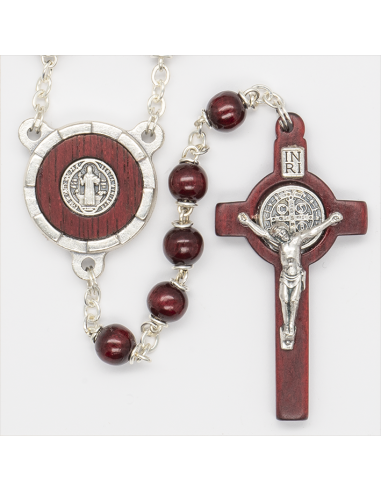 St Benedict dark red wooden Rosary  necklace  | Vatican Gift