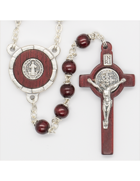 St Benedict dark red wooden Rosary  necklace  | Vatican Gift St Benedict dark red wooden Rosary  necklace  | Vatican Gift