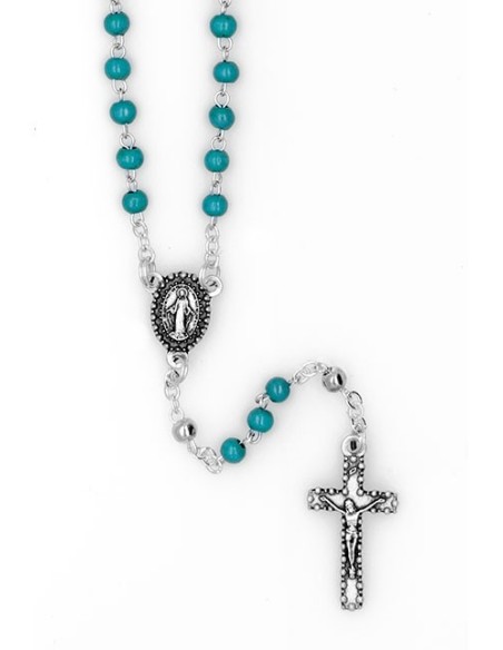 Mini Green Turquoise wood and metal Rosary necklace