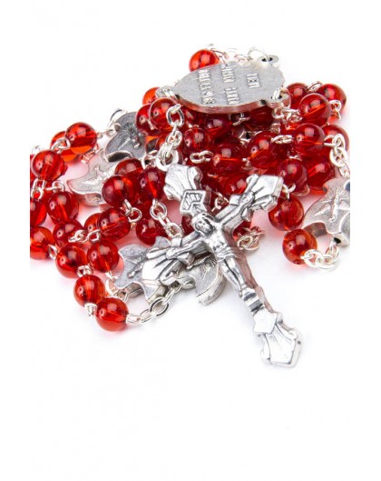 Red Glass Rosary with Holy Spirit Our Fathers