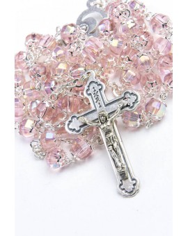 Pink Glass Metal Rosary