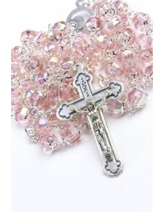 Pink Glass Metal Rosary