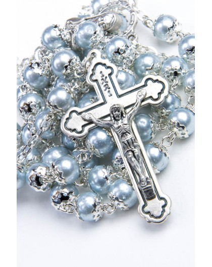 Glass Pearl Azure Gray Rosary
