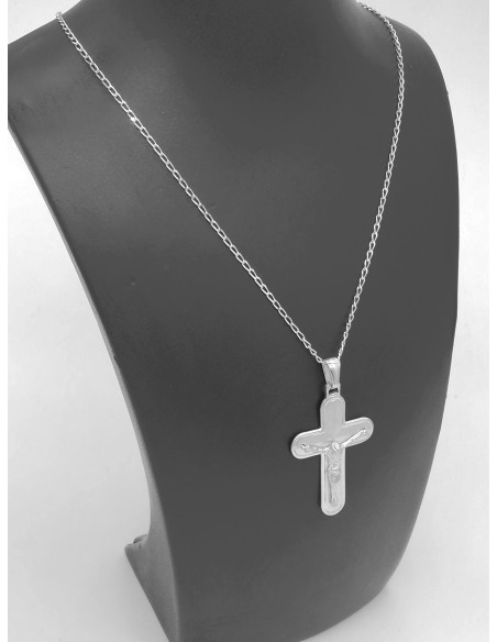 Sterling Silver Stripes Crucifix with chain  | Vatican Gift Sterling Silver Stripes Crucifix with chain  | Vatican Gift