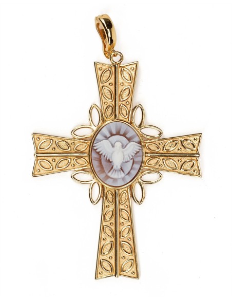 Gold Plated Sterling Silver Cross Pendant Holy Spirit Cameo