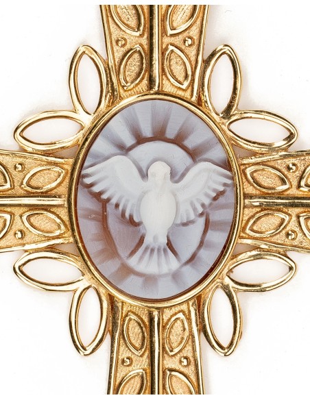 Gold Plated Sterling Silver Cross Pendant Holy Spirit Cameo
