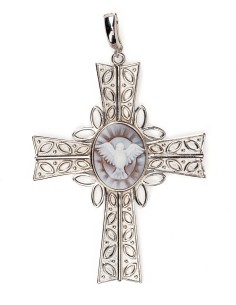 Sterling Silver Cross Pendant Holy Spirit Cameo