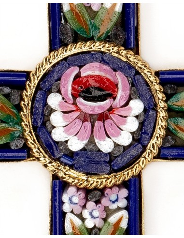 Blue Micromosaic Floral Cross Pendant