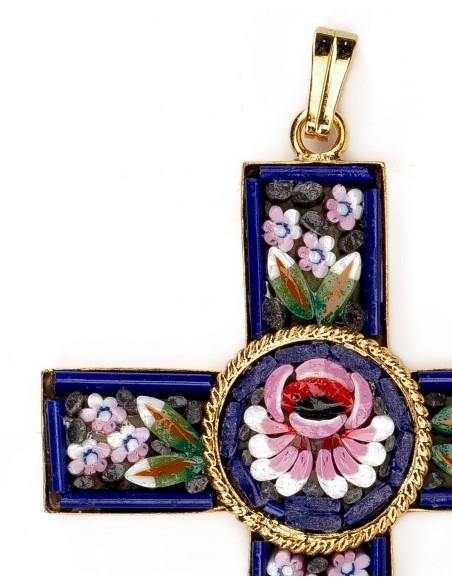 Blue Micromosaic Floral Cross Pendant | Vatican Gift Blue Micromosaic Floral Cross Pendant | Vatican Gift